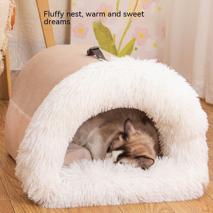 Warm Long Fur Cat Bed | Portable Winter Nest