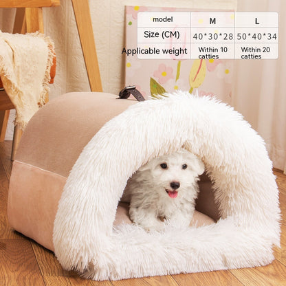 Warm Long Fur Cat Bed | Portable Winter Nest